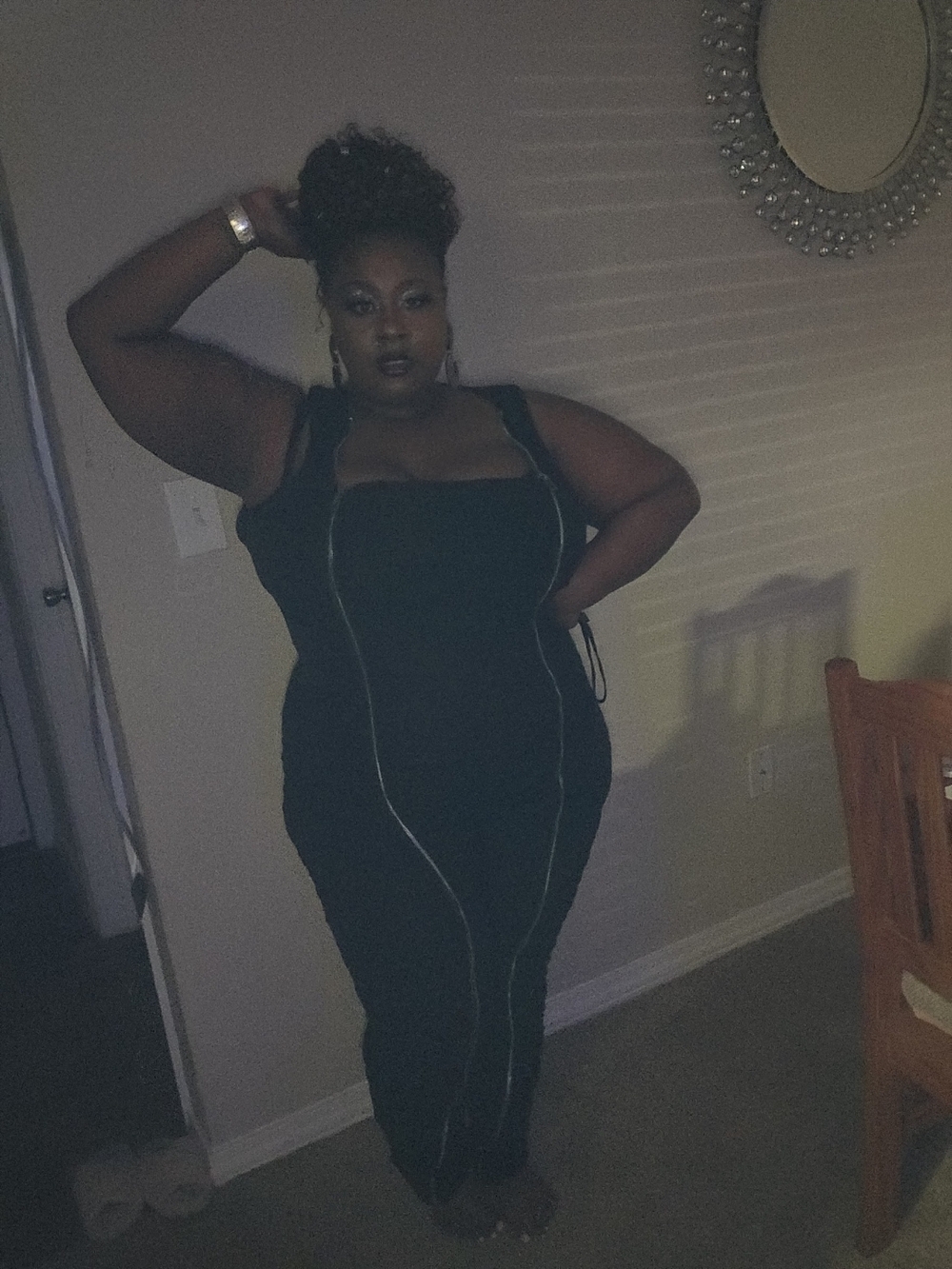 Ashley Stewart Black Curve-Enhancing Jumpsuit with Front Zip Accents